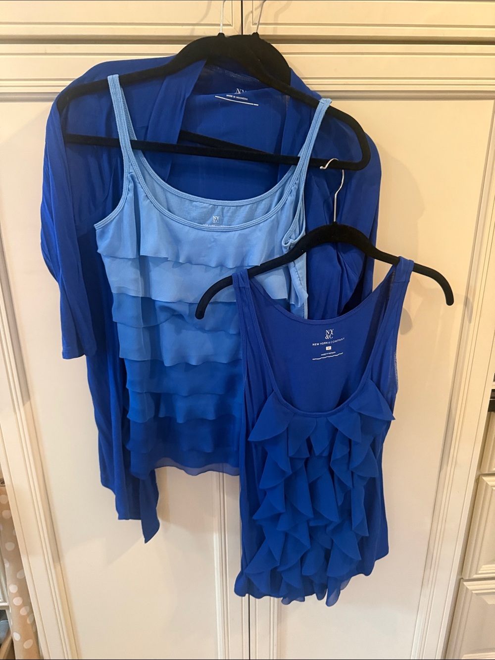 NY & Co Blue Ombre & Royal Ruffle Camisole Duo (2 tanks and 3/4 sleeve cover up)
